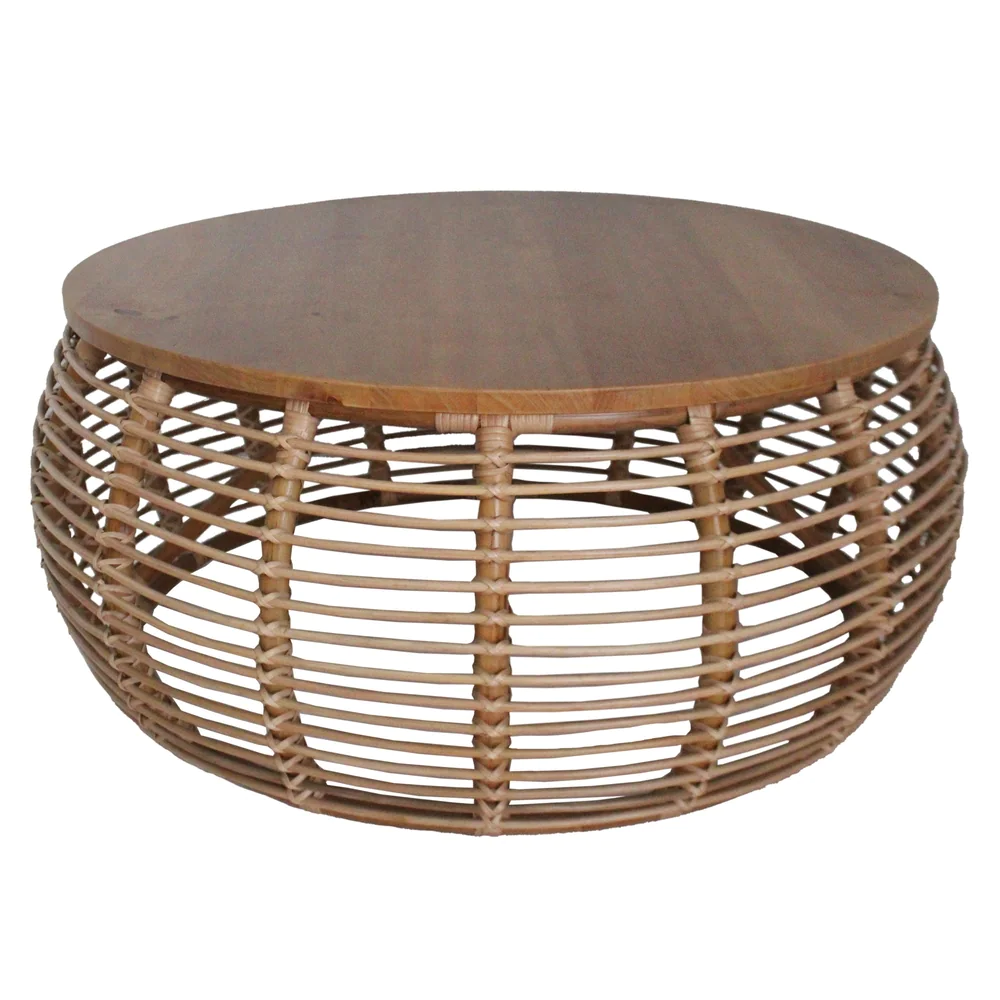 The Curated Nomad  Doolittle Round Rattan Coffee Table (Honey)